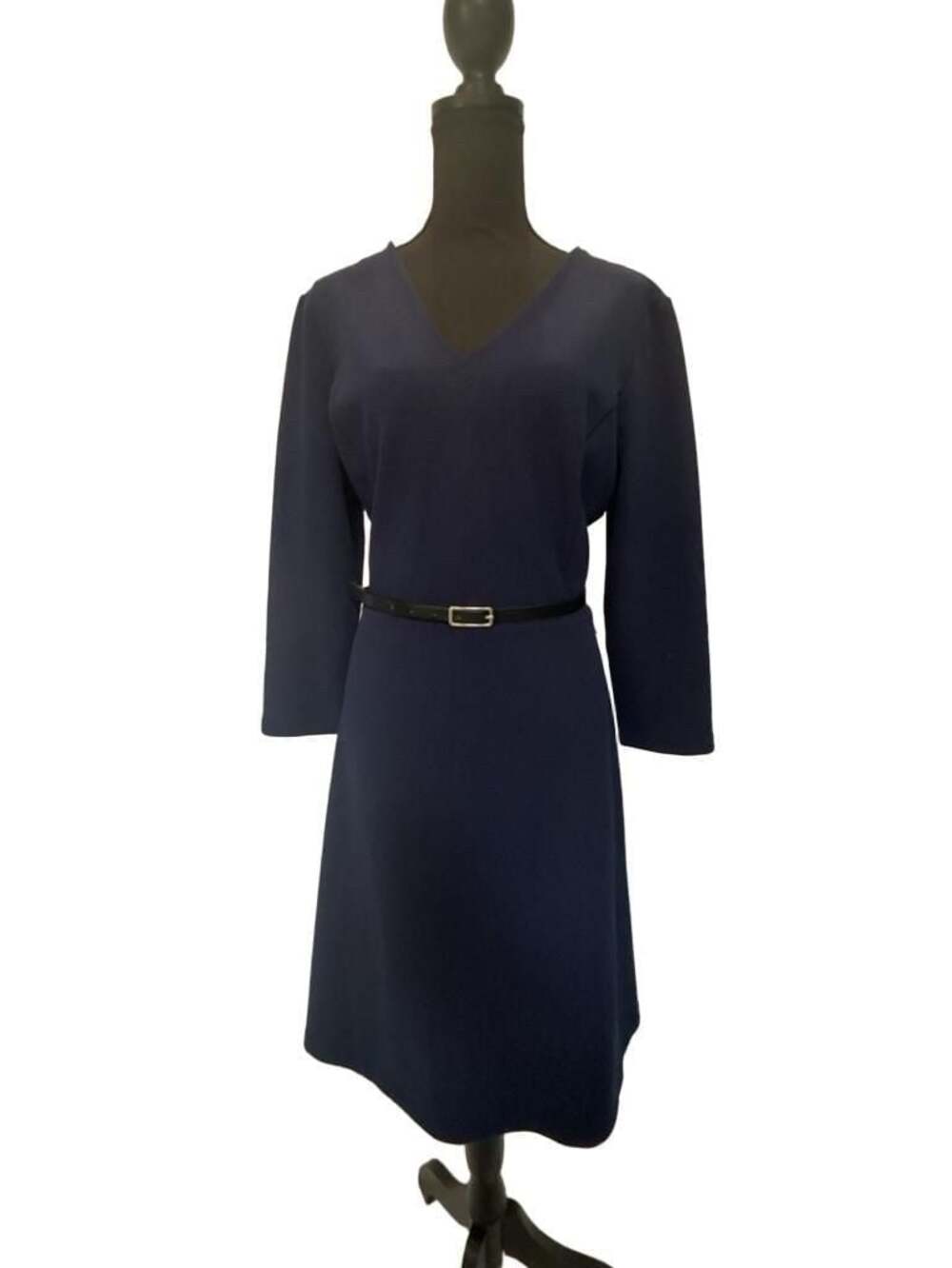 The Limited Navy Blue V-Neck 3/4 Sleeve Sheath Dress with Belt Size L